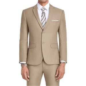JPF Men's 2 Piece Slim Fit Suit Set, Two Button Solid Jacket Pants with Tie Suits for Men (X-Large, Champagne)