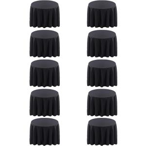 Surmente 132 inch Round Tablecloths -10 Pack Black Round Table Cloths, Polyester Fabric Table Covers for Wedding, Party, Banquet, or Restaurant