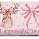 Coquette Pink Snowman Gingerbread Body Pillow Cover 20x54 Inches,It's The Most Wonderful Time of The Year,Preppy Pink and White Bow Xmas Decorative Long Hug Pillow Covers for Couch Bed