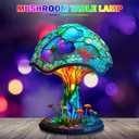 Creative Glass Resin Mushroom Table Lamp, 5.9 Inch Stained Glass Mini Night Light, Bohemian Decoration for Bedroom, Living Room, Home Office - Gifts