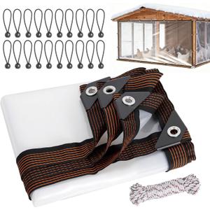 Chicken Coop Cover for Winter, Waterproof Durable Tarp with Elastic Cords Rope, Easy Install for Large Cages Walk-in Runs, Chicken Coop Plastic Wrap for Winter (6.6 X 9.5 FT)