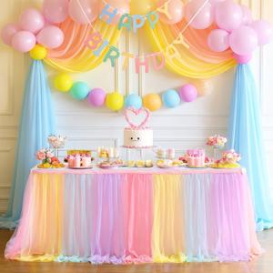 Suppromo Rainbow Table Skirt - 6ft Unicorn Tulle Tutu Tablecloth for Baby Shower, Girl Boy Gender Reveal Party Decorations (L6ft H 30in)