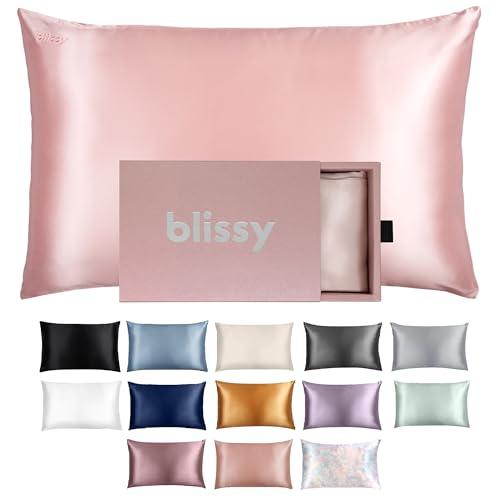 Blissy Silk Pillowcase - 100% Pure Mulberry Silk - 22 Momme 6A High-Grade Fibers - Silk Pillow Cover for Hair & Skin - Regular, Queen & King (Pink, Standard)