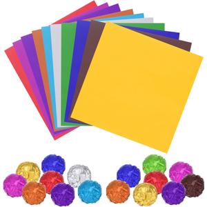 MECCANIXITY 200 Pcs Mix-colors 3" x 3" Glossy Texture Aluminum Foil Wrapping Paper for DIY Candies Party Favors Decorations