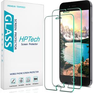 HPTech (2 Pack) Tempered Glass For iPhone SE 2020, iPhone 8, iPhone 7, iPhone 6S, iPhone 6 4.7-Inch Screen Protector, Case Friendly, Easy to Install, Bubble Free (Clear)