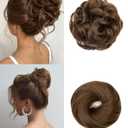 2PCS Messy Bun Hair Piece-Large Wavy Curly & Donut Updo Hair Pieces Set, Scrunchies Synthetic Chignon Ponytail Extensions Thick Updo for Women(Light Brown)