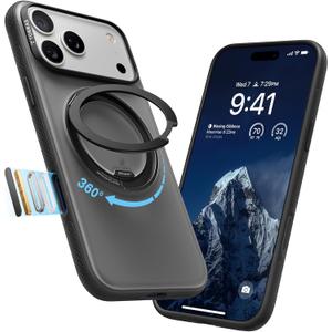 TORRAS 360 Magnetic Stand for iPhone 17 Pro Max Case, [Fit for MagSafe] [4X MilitaryGrade Protection] Slim Case for iPhone 17 Pro Max 6.9", Translucent Obsidian Black, Ostand O3 Fitness Series