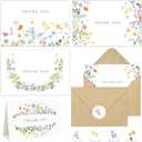 100 Pack Floral Thank You Cards with Envelopes, Watercolor Wildflower Thank You Notes with Kraft Envelopes Sticker for Birthday Wedding Baby Shower Bridal Shower Teachers Graduation, 4 x 6 Inch