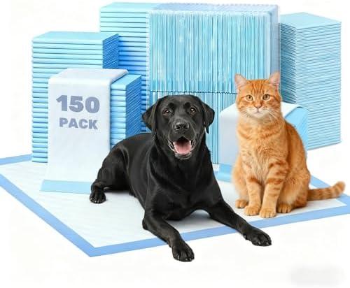 150 Pack Small Puppy Pad - 17.6"x23.6", Super Absorbent Waterproof, Odor Eliminating, Leak-Proof, 5-Layer Potty Training Pads, Dog/ Cats Pee Pad for Indoor Floor Protection