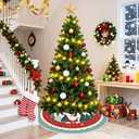 Christmas Tree Skirt 47.2 Inch Blue Green Round Santa and Pine Forest Pattern Merry Christmas Design Holiday Decoration for Xmas Tree Skirt Home Living Room Decor (Colorful889)