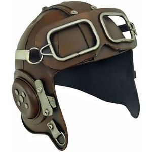 TRABEATOGA Replicate Fighter Pilot Helmet Miniature Model Figurine Decorative Metal Sculpture Handmade Vintage Style Aviator Hat Art Object Collectible Model Decor