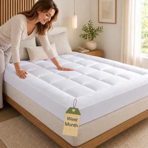 Topper, WestMonth Mattress Pad 1000 GSM, Premium Quilted Luxury Extra Thick, Cooling Breathable & Fluffy Soft, Deep Pocket 8–21 Inch Bed Cover Fit Queen, King Size, etc (White, Queen)