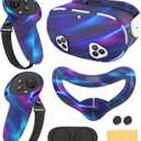 Silicone Cover Set Compatible with Meta Quest 3S Accessories, VR Protector Face Cover, Controller Grips, Front Shell Headset & Lens Protective C-Over for Oculus/Meta Quest 3s Accessories(Aurora Blue)