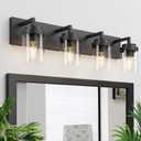 Bathroom Vanity Light, 4 Light Matte Black Vanity Light with Clear Glass Shade, 30in Farmhouse Vanity Light, Bathroom Lighting Fixtures Over Mirror for Bathroom