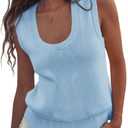 Saodimallsu Womens Summer Sweater Vest Sleeveless Ribbed Knit Tank Tops Going Out Casual Basic Scoop Neck Tshirt (Small, Light Blue)