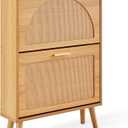 VEVOR Shoe Cabinet with 2 Flip Drawers, Shoe Storage Cabinet for Entryway, Free Standing Shoe Storage Organizer with Rattan Doors for Heels, Boots, Slippers in Hallway, Living Room