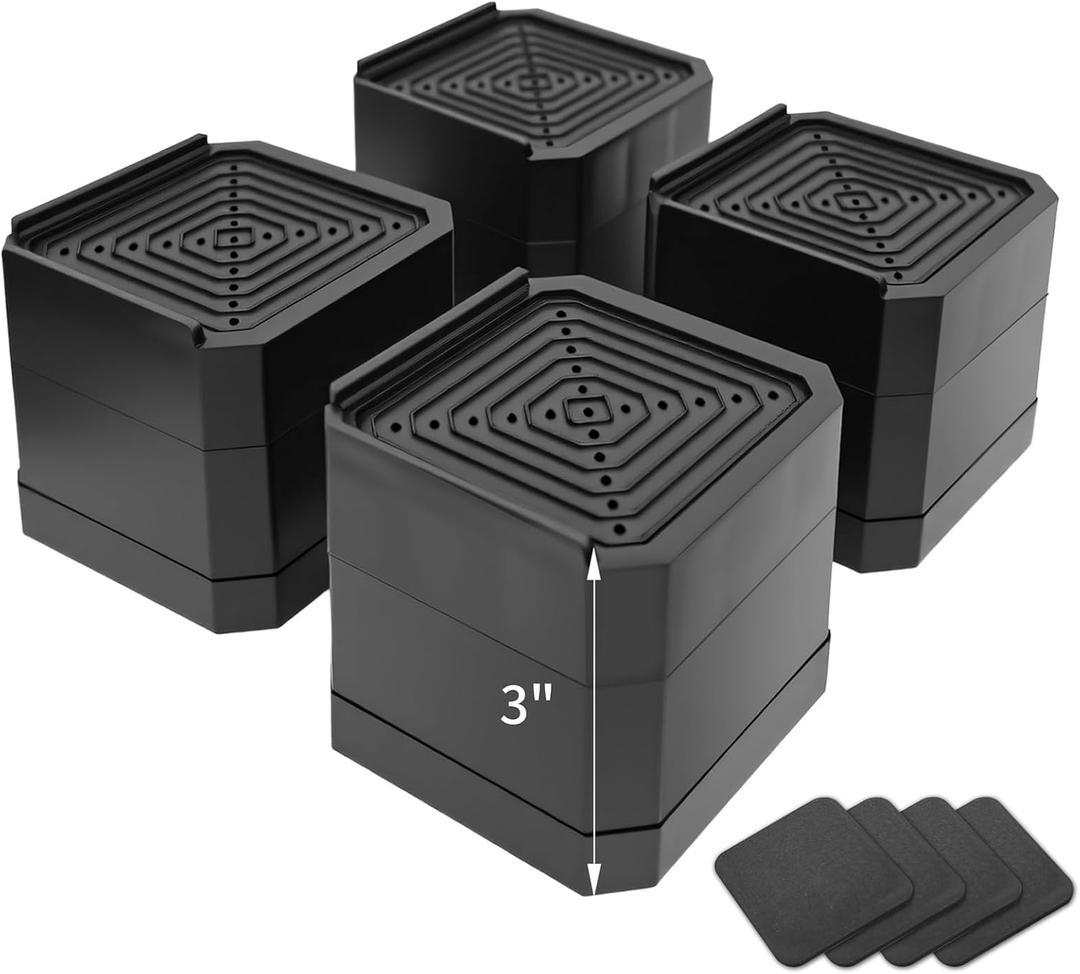 4 Pack Bed Risers Heavy Duty, Adjustable Furniture Risers for Bed Couch Sofa Desk Chair Blocks, Lift Height 1.5", 3" or 4.3" (Black, Two Layers 3 Inches)