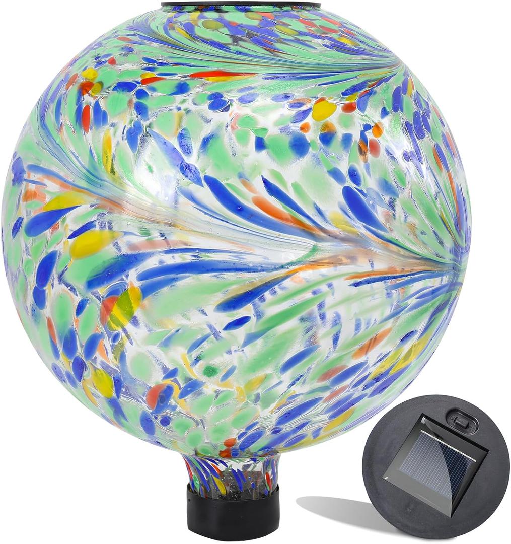 VCUTEKA Solar Gazing Ball, 10" Glass Gazing Balls Sphere with Solar Light for Garden Decor Lawn Outdoor Yard Decorative