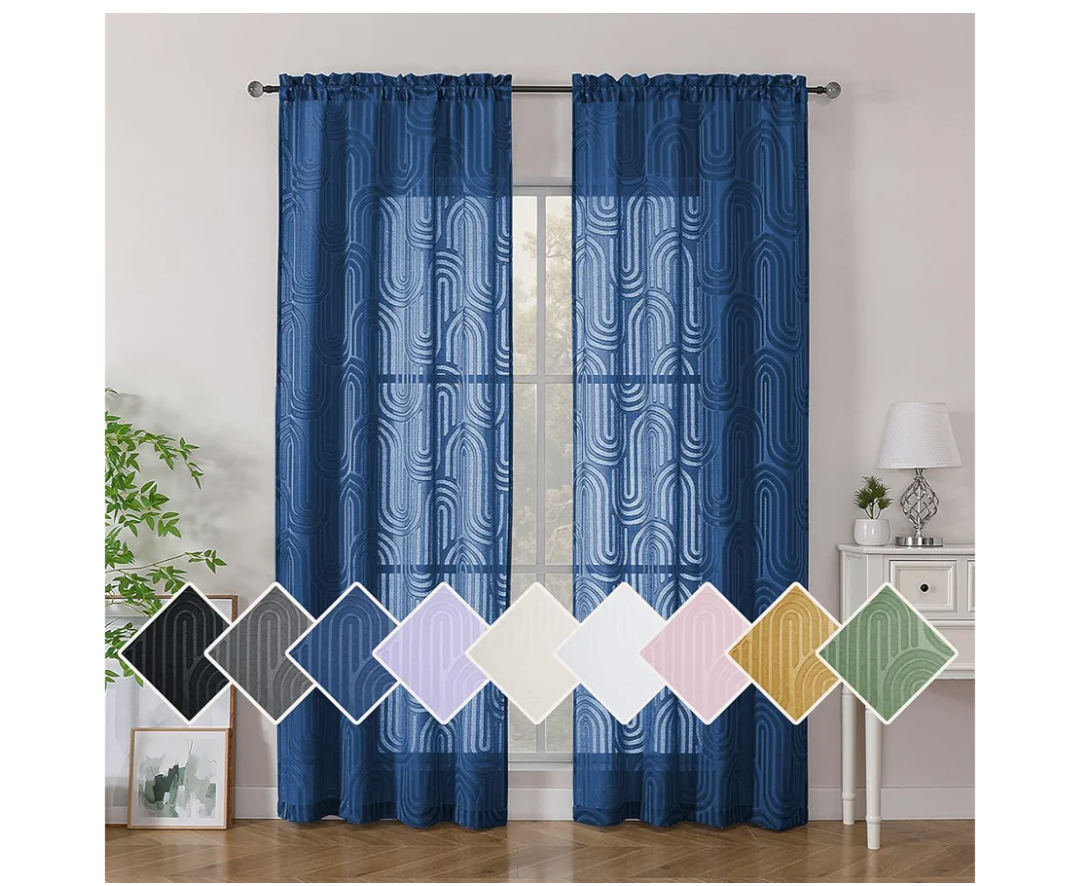 Simplebrand Dusty Blue Semi Sheer Curtains 84 Inches Long 2 Panels, Soft Airy Light Filtering Jacquard Clip Textured Semi Sheer Curtains for Bedroom, Modern Elegant Rod Pocket Window Panels, 42"Wx84"L