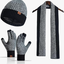 Winter Hats Scarf Set for Men Touchscreen Gloves Warm Knit Beanie Hat Scarves with Fleece Lined Cap (Black)