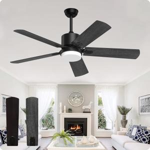 Ceiling Fans with Lights Black Outdoor Ceiling Fan 52 Inch Ceiling Fan and Remote Control 3 Colors LED Light 6 Speeds Wind Adjustable DC Motor Reversible for for Bedroom Living Room Patio (Walnut+Black)