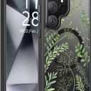 Goodon for Galaxy S25 Ultra Case, Wireless Charging Compatible, Shockproof Translucent Matte Cover - Cute Floral Design Phone Case for Women Girls - Green Leaves