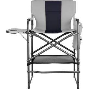30" Bar Height Director Chair - 400lbs Heavy Duty with Detachable Footrest & Side Table, Portable Foldable Chair for Makeup Artists/Outdoor Events (Black/Gray)