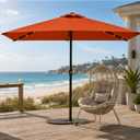 Patio Kingdom 6.5 x 10ft Rectangular Patio Umbrella with Solar Lights, 16 LED Lighted Market Umbrella with Push-Button Tilt and Crank, 6 Sturdy Iron Ribs for Garden, Deck, Pool, Terracotta
