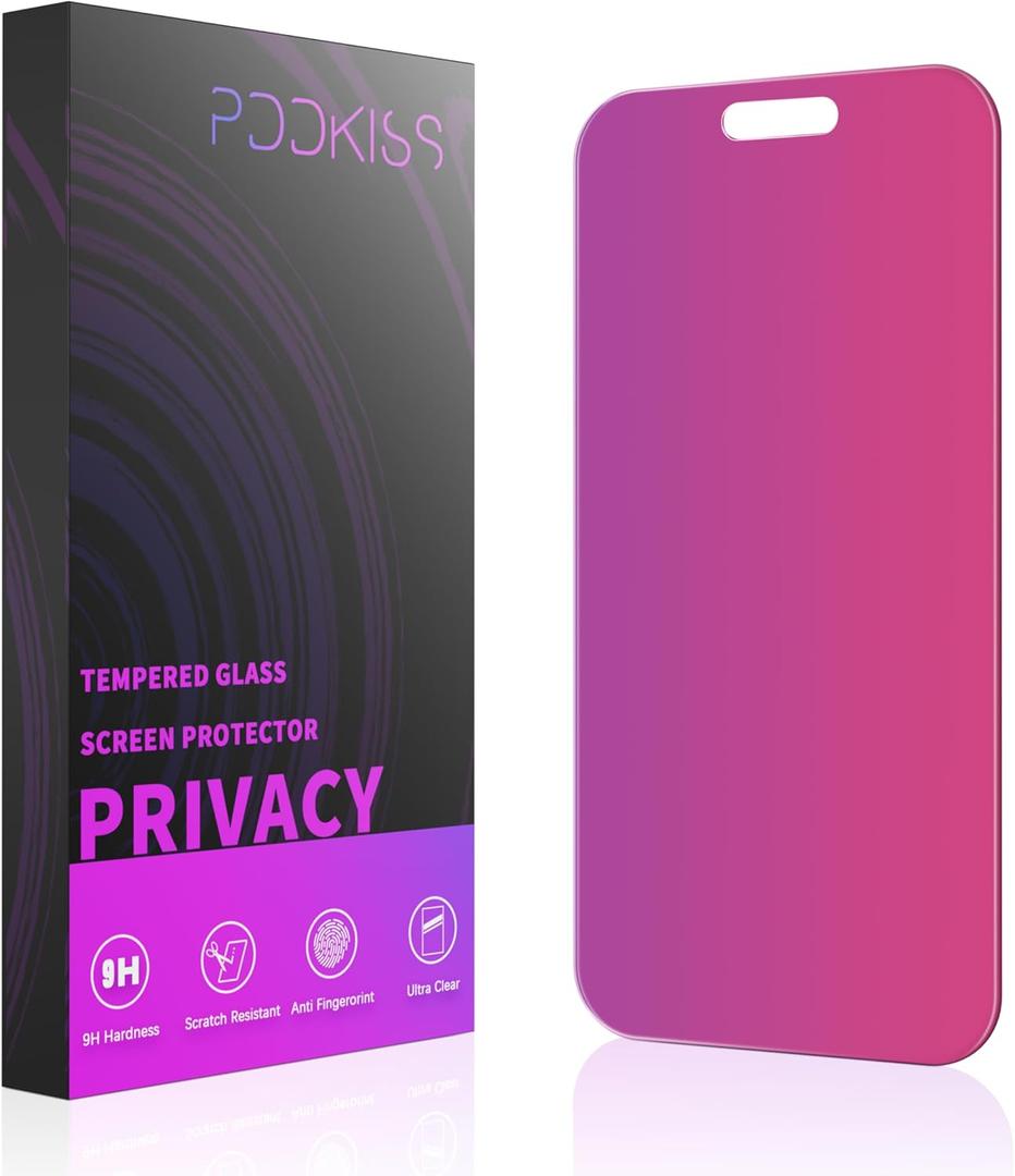 PDDKISS Compatible for iPhone 17 Pro Privacy Screen Protector 6.3 Inch, Pink Gradient Anti Spy Anti Blue Light HD Tempered Glass Easy Installation