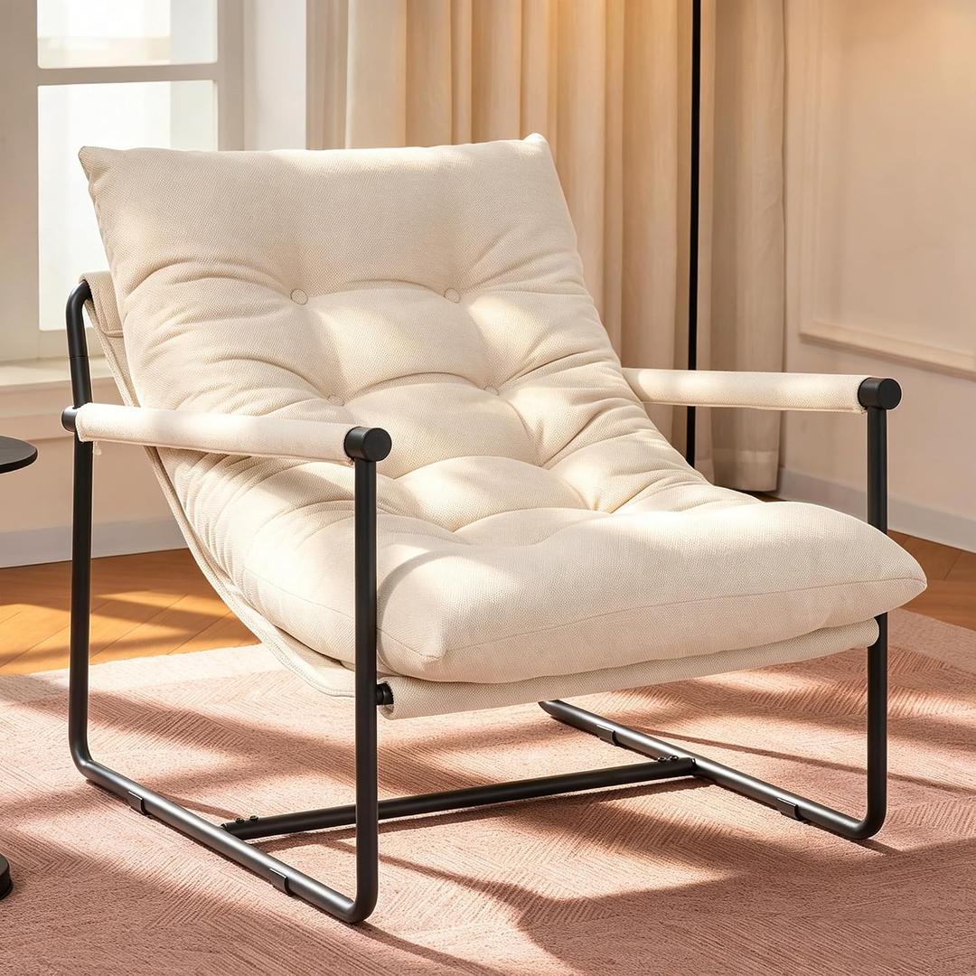 Accent Chair, Comfy Living Room Chair with Soft Cushion, Upholstered Armchair with Metal Frame for Bedroom Balcony Reading Room (Beige,Set of 1)