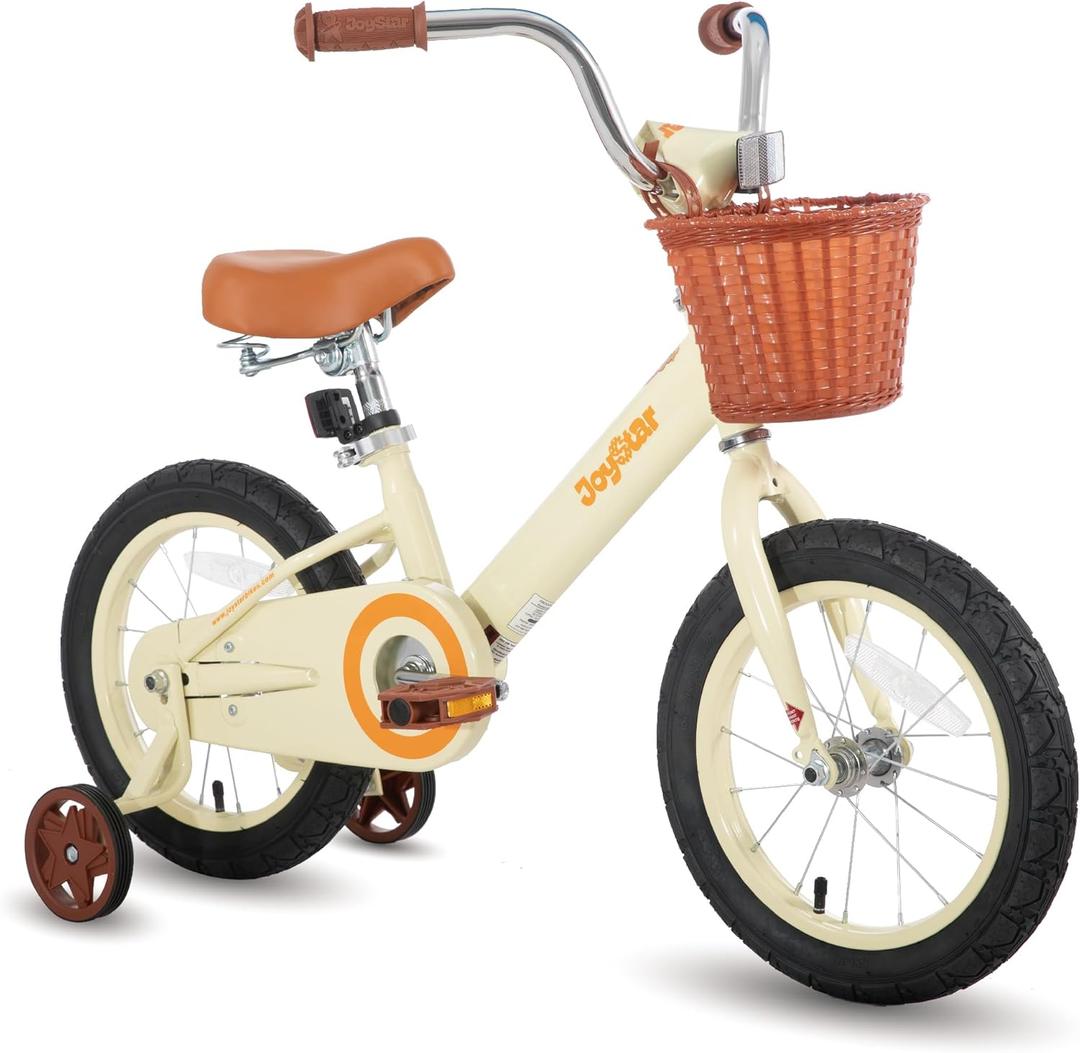 JOYSTAR Vintage Kids Bike with Training Wheels & Basket, 12 14 16 Inch Girls Bike for 2-7 Years Old, Children Bicycles, Multiple Colors (Beige)