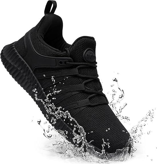 Slip On Sneakers Non Slip Work Shoes Water Resistant Comfortable Black Slip Resistant Breathable Lightweight Walking Shoes, Black, Size: Men(6.5), Women(8)