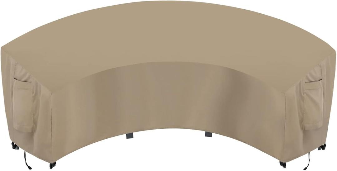 OutdoorLines Waterproof Curved Outdoor Sectional Cover - UV Resistant Windproof Patio Sectional Sofa Covers for Deck, Lawn and Backyard, Heavy Duty Furniture Covers (150Lx36Dx38Hx112FL, Camel)
