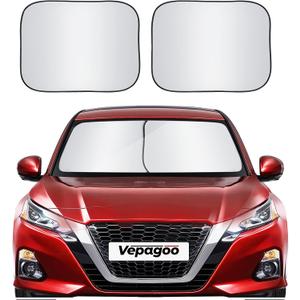 Foldable 2 Piece Car Windshield Sun Shade Cover, Auto Sun Shield Heat Protector for Front Window, Car Sunscreen UV Reflector Protect Dashboard Seat from Fade and Crack, Medium 28x31 inches
