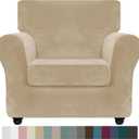 ZNSAYOTX Luxury Velvet Chair Slipcovers with Arms 2 Piece Stretch Chair Covers for Living Room Thick Soft Armchair Slipcover Anti Slip Dog Pet Friendly Furniture Protector (Camel),30"-47"(1 Cushion)