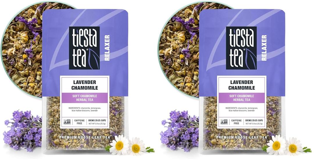 Tiesta Tea - Lavender Chamomile, Loose Leaf Soft Chamomile Herbal Tea, Non-Caffeinated, Hot & Iced Tea, 0.9 oz Pouch - 25 Cups, Natural, Stress Relief & Health Support, Herbal Tea Loose (Pack of 2)