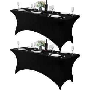 2Pack Spandex Table Cover for 6Ft or 4fT or 8ft Table Universal Fitted Stretch Tablecloth for Party, Banquet, Wedding and Events-Black