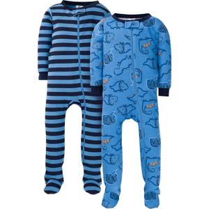 Gerber Baby-Boys 2-Pack Footed Pajamas (18 Months, Sleepy Blue Dino)