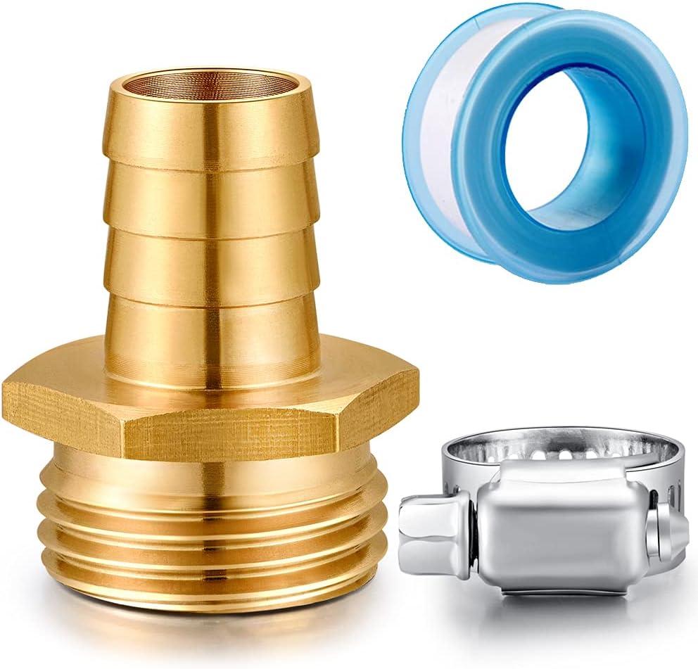 Solid Brass Garden Hose Repair kit Connector with Clamps 5/8" Barb x 3/4" Male,Fit for Garden Hose Fitting,Male and Female Hose Fittings