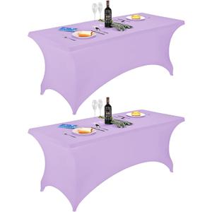 FORLIFE 2Pack Spandex Table CoversFitted Tablecloth for Rectangular Tables, Stretch Patio Table Covers, Universal Spandex Table Cover for Wedding, Banquet, Party (6ft, Lavender) (72" x 30" (Rectangle) 2PACK)