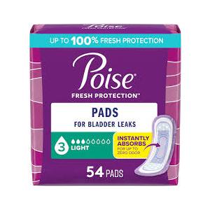 Poise Incontinence & Postpartum Pads for Bladder Leaks, 3 Drop Light Absorbency, Regular Length, 54 Count 