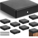 Pelopy 10 Pcs 4 x 4" Flat Pyramid Post Cap for True 3-1/2" x 3-1/2" Wood Posts Black Galvanized Powder Coated Steel Weatherproof Caps Cover for Decks, Porches, or Corridors Mailbox