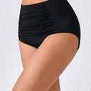 JOYBIK Womens High Waisted Full Ruched Bikini Swim Bottoms Tummy Control Full Coverage Swimsuit Bottoms (Black, M)