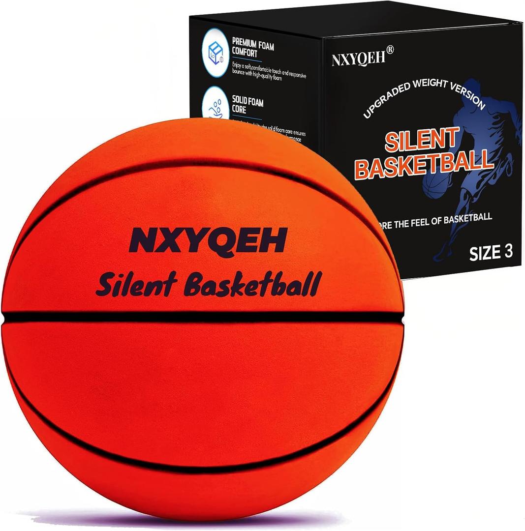 Silent Basketball Size 7 and Size 3 - Non-derforming Package, New Upgraded Weight 600g Grooved Airless Indoor Basketball, Silent Training Ball High Bounce for Quiet Dribbling and Indoor Training