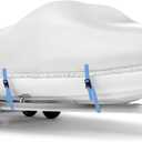 Boat Cover 28-30 ft, Waterproof 1200D Heavy Duty Boat Cover, PU Marine Grade Polyester Boat Covers 28-30 ft, Fits Bass, V-Hull, Tri-Hull, Runabout, Jon, Fishing, Trailerable, Beam Width 190 inch (Gray-Blue)