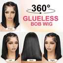 9x6 Bob Wigs Human Hair Glueless Wear and Go 14 Inch Black Short Bob Pre Bleached Ready to Wear Wig 200% Density for Women