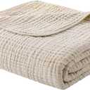 Yoofoss Muslin Blanket 100% Cotton Throw Large 50" x 60" for Bed Couch Summer Gauze Blanket for Adults Lightweight and Breathable Apricot White