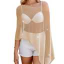 WeciBor Women's Gold Sheer Poncho Tops Y2K Knit Pullover Boleros Summer Lightweight Shrug Sweater Cover Up Beachwear
