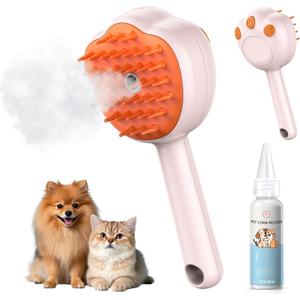 Steam Cat Brush, 6-in-1 Dog Brush Spritz Defur Comb with Pet Waterless Shampoo, Steamy Skin Friendly Deshedding Grooming Tool, Suitable for Shedding & Haired Pets, Pet Supplies Accessories, Pink