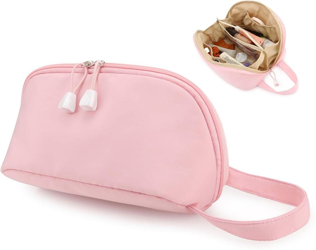 DOB SECHS Cosmetic Bag Large Capacity Make up Pouch Waterproof Makeup Bag Handbag Travel Toiletry Bag Organizer Purse Open Flat Toiletry Bag, Pink